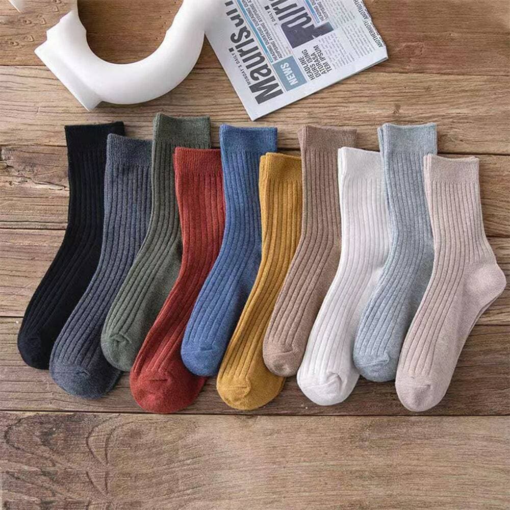 Monies Simple Color Ribbed Mid-Calf Socks 10 Pairs
