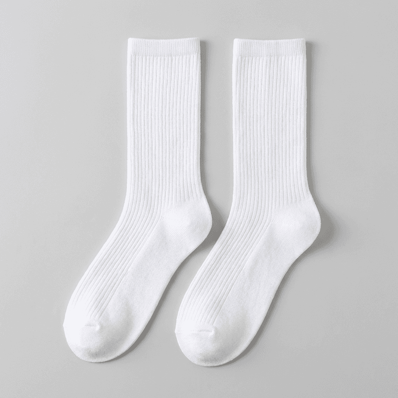 Rulrurera Women's Ribbed Socks, White, 5 Pairs