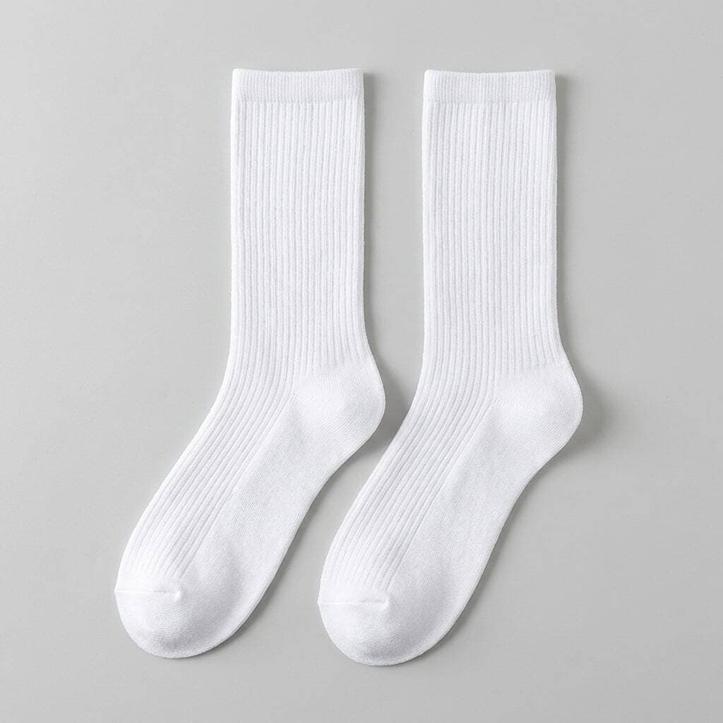 Rullurella Women's Ribbed Long Socks White 5 Pairs