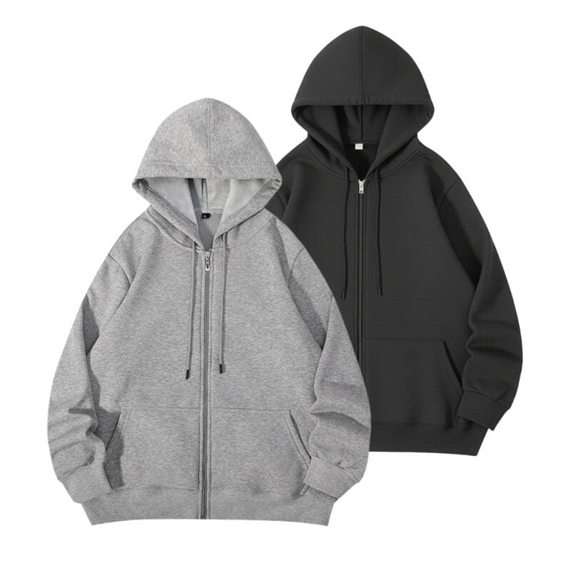 Aenrain Plain Hooded Zip-Up Black/Grey L 2pcs
