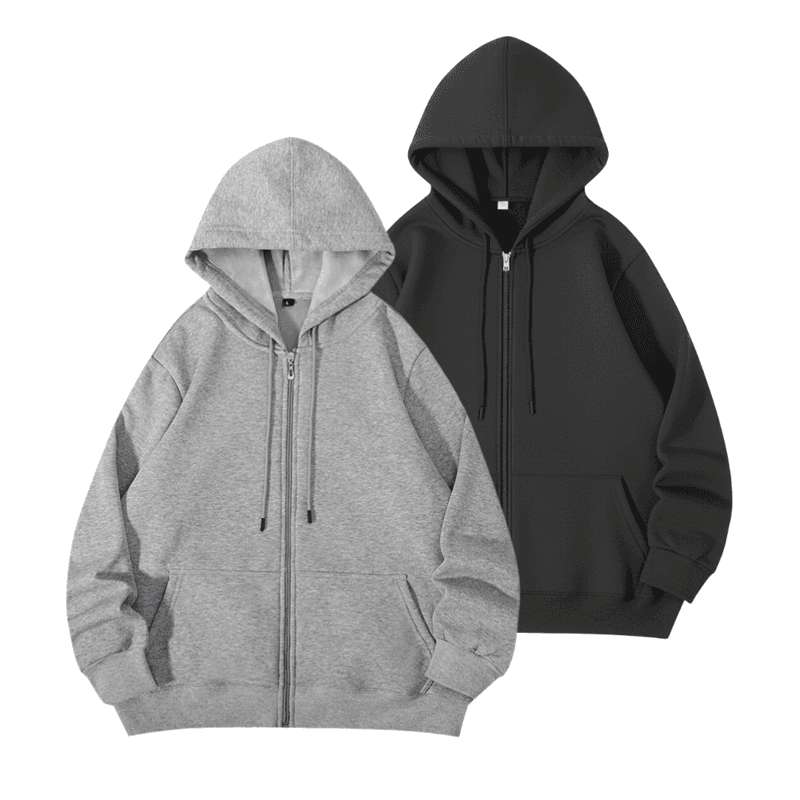 Aenline Plain Hooded Zip-up 2-Pack (Black & Gray)