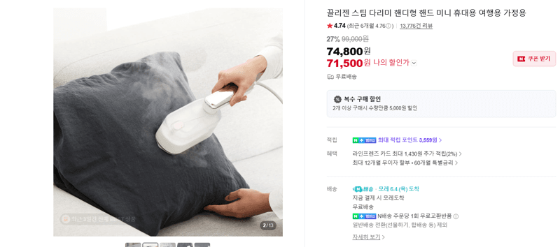 끌리젠 스팀 다리미 핸디형