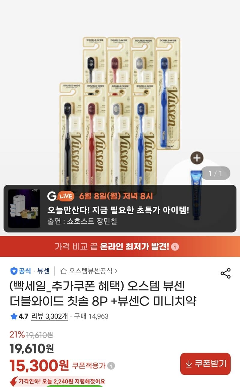 오스템 뷰센 더블와이드 칫솔