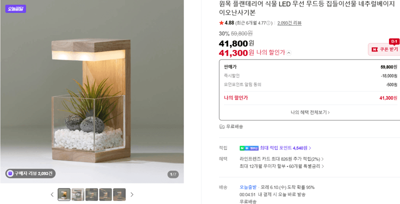 원목 플랜테리어 LED 무드등