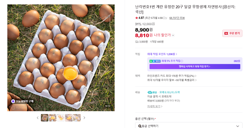 무항생제 자연방사 유정란 20구