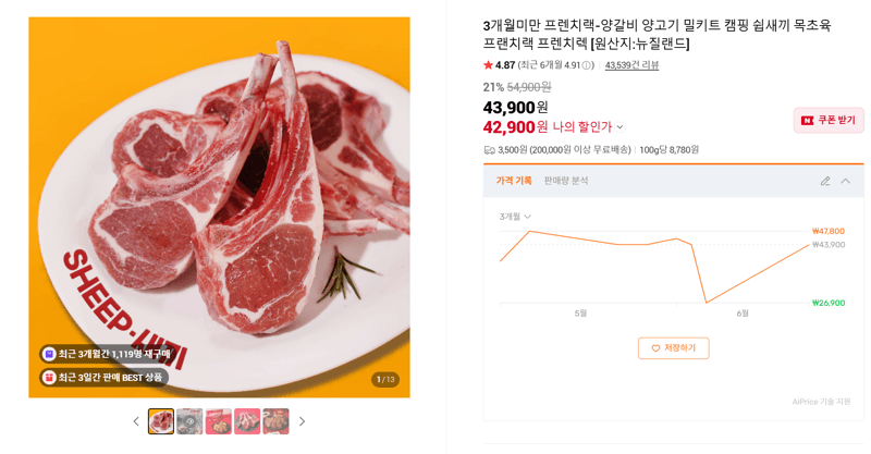 프렌치랙 양갈비 밀키트