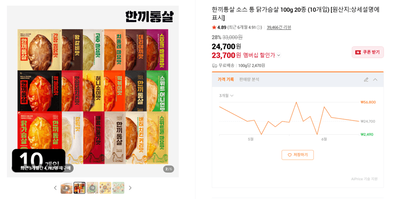 한끼통살 소스 통 닭가슴살 100g