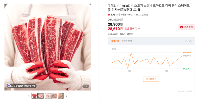 우대갈비 LA갈비 1kg