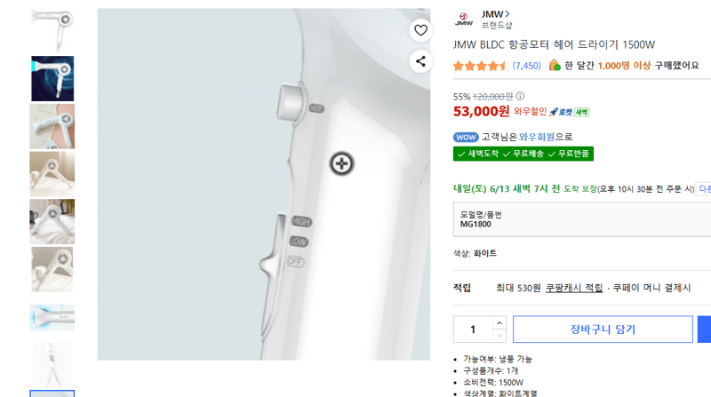 JMW BLDC 헤어 드라이기