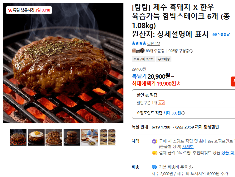 탐탐 함박스테이크 6개 1.08kg