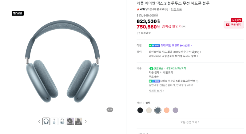 Apple 에어팟 맥스 2 블루