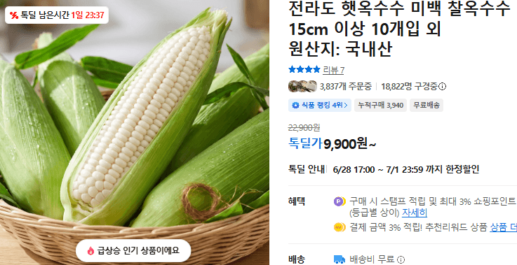 전라도 햇옥수수 미백 찰옥수수 10개입