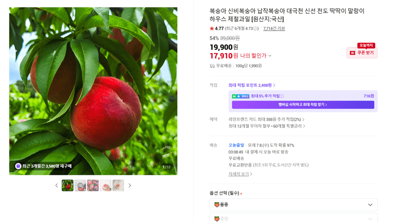 하우스 복숭아 제철과일