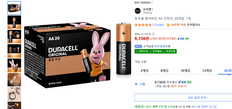 듀라셀 알카라인 AA 20개