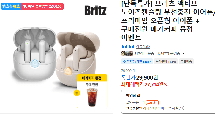 브리츠 ANC 무선충전 이어폰