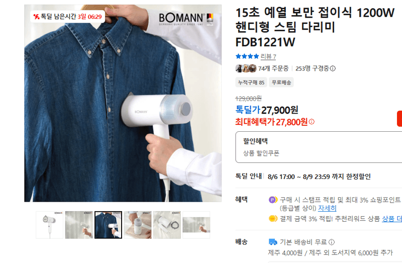 보만 핸디형 스팀 다리미 FDB1221W
