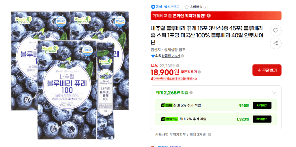 내츄럴 블루베리퓨레 100