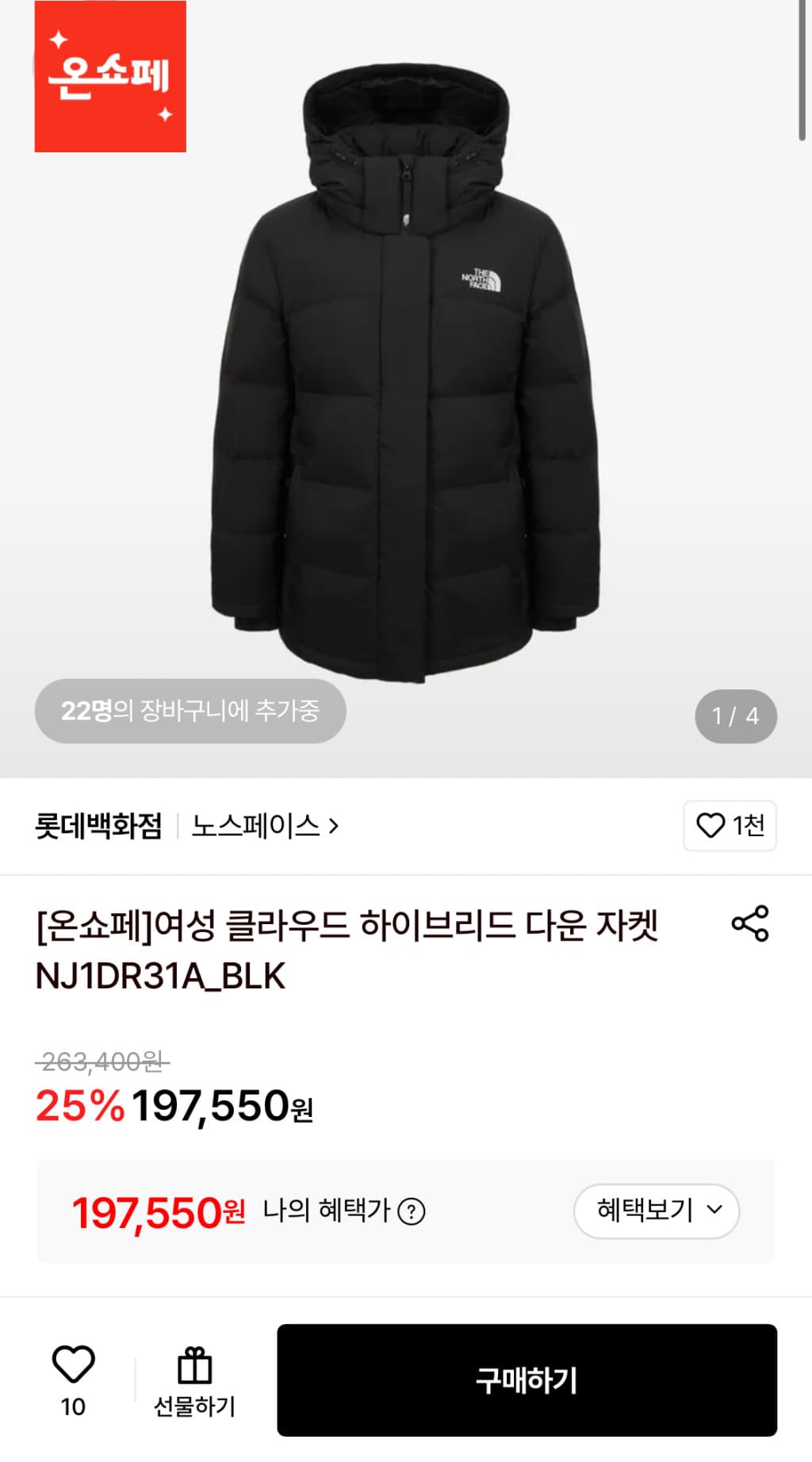 노스페이스 하이브리드 다운