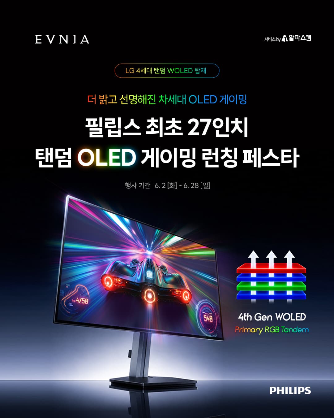 필립스 27인치 텐덤 OLED 게이밍 모니터 27M2N6550PF