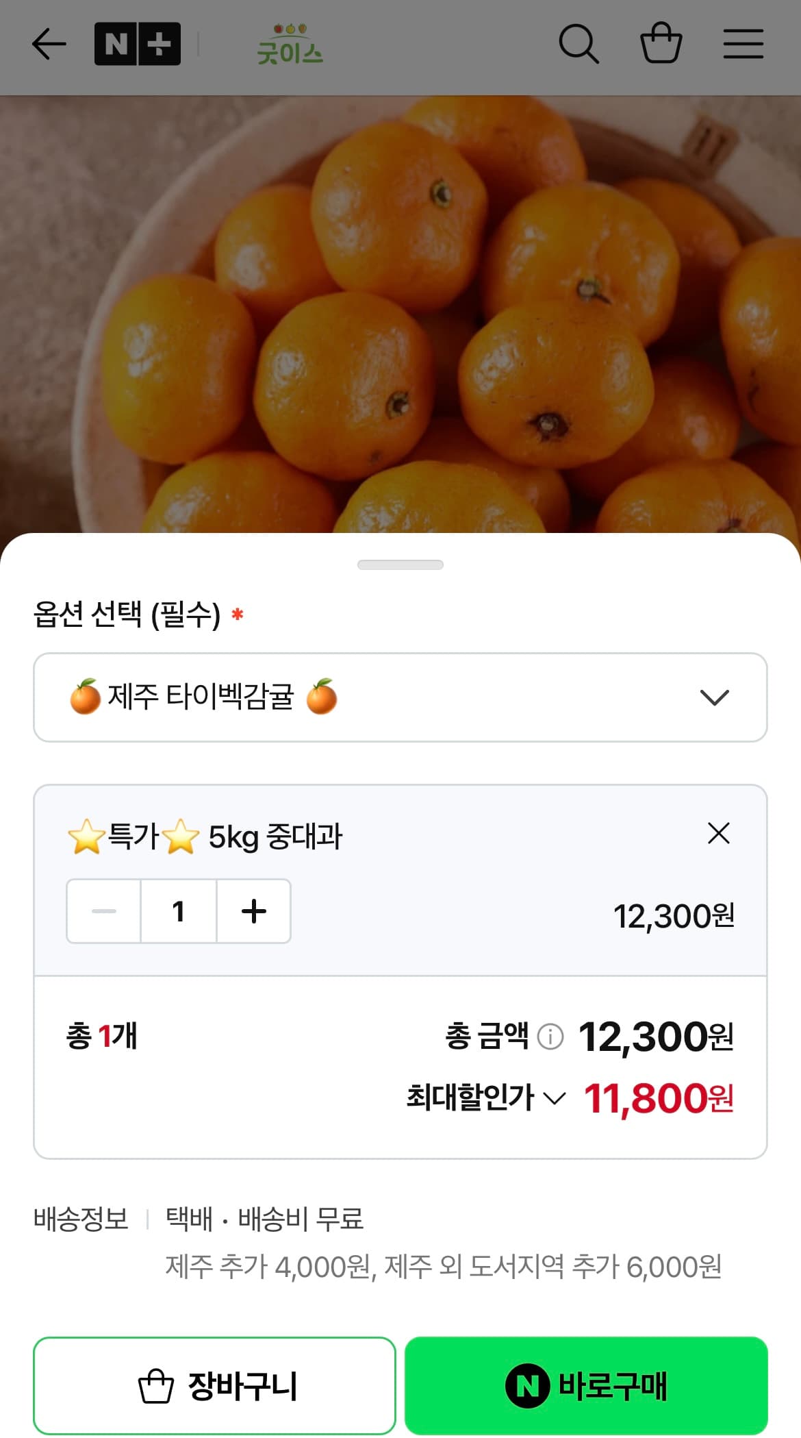타이벡감귤 중대과 5kg