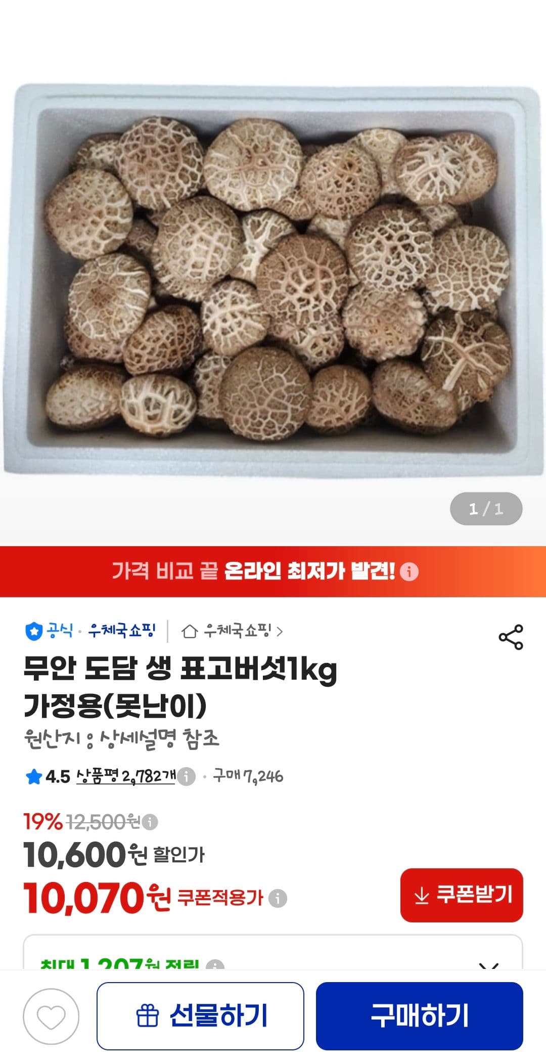 도담 무안 생 표고버섯 1kg
