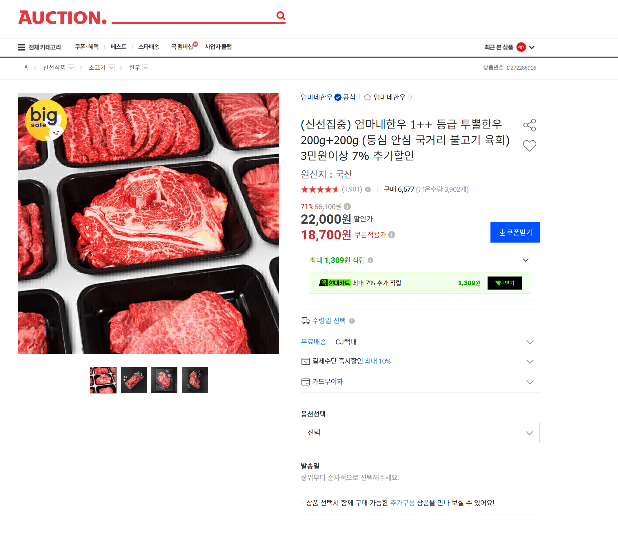 엄마네한우 1++ 투뿔한우 200g×2