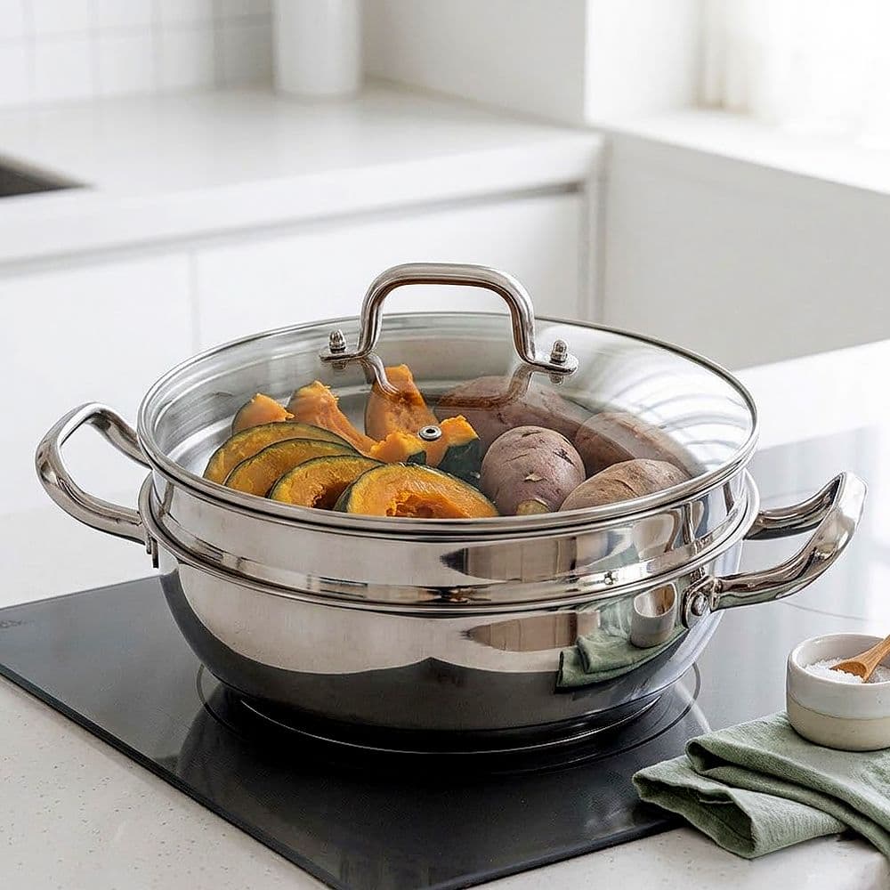 HomePower All-Stainless Induction 2-Tier Steamer 28cm