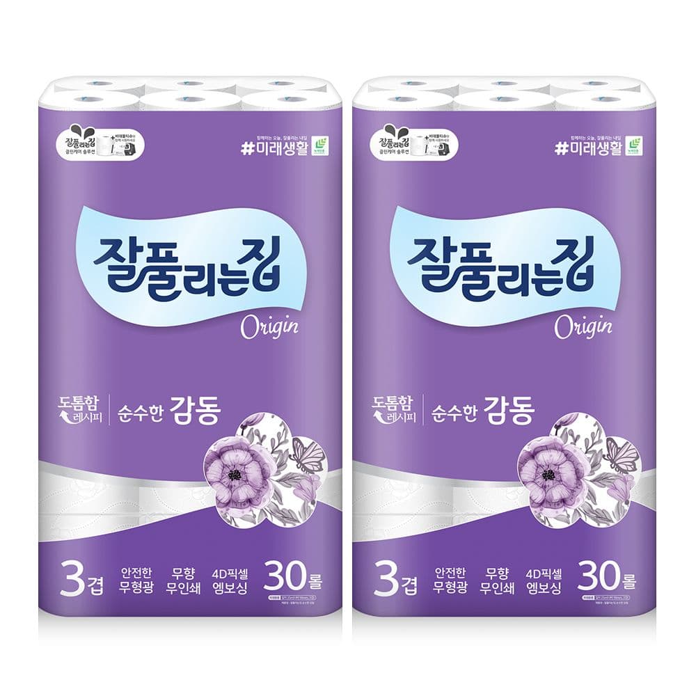 잘풀리는집 순수한감동 3겹 25m 30롤 2팩