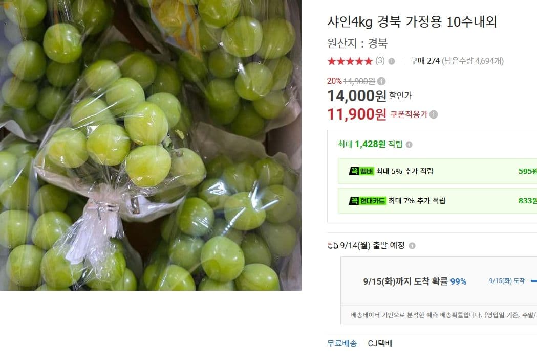 샤인 머스캣 4kg