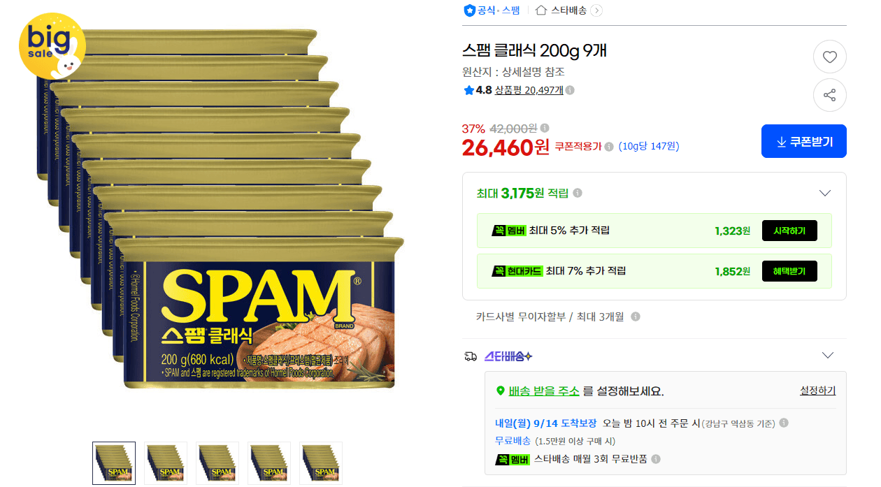 SPAM 클래식 200g 9개