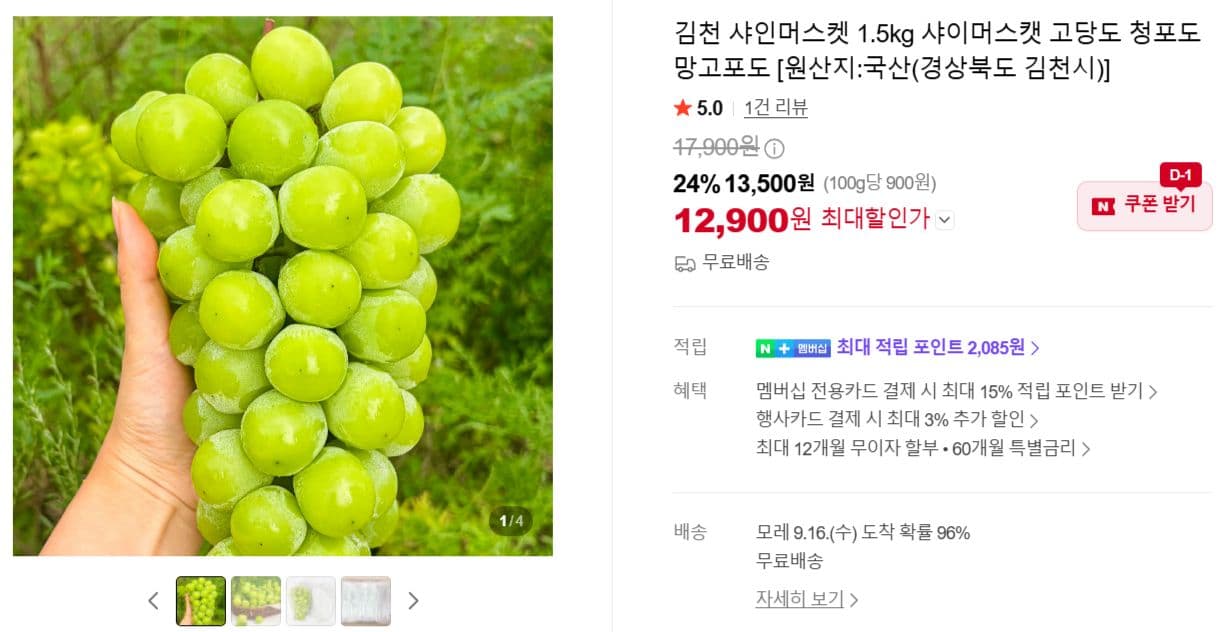 김천 샤인머스켓 1.5kg 고당도