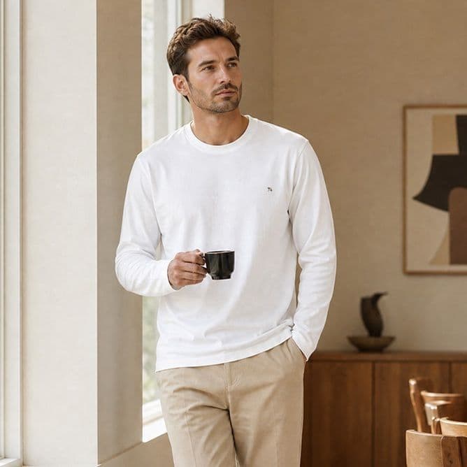 Arnold Palmer Men's Round Neck Basic Long-Sleeve Tee