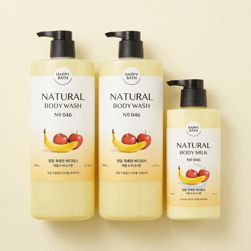 Happybath Body Wash + Body Milk Apple Banana Set