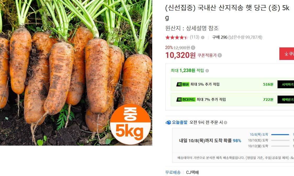 산지직송 햇 당근 5kg (중)
