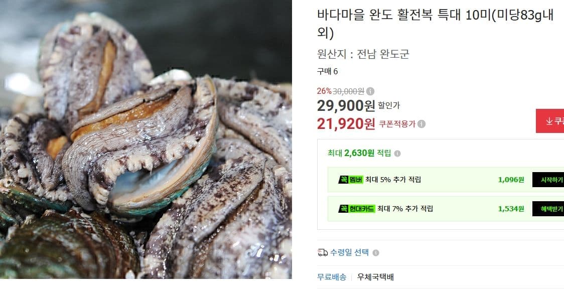 완도 활전복 특대 10미