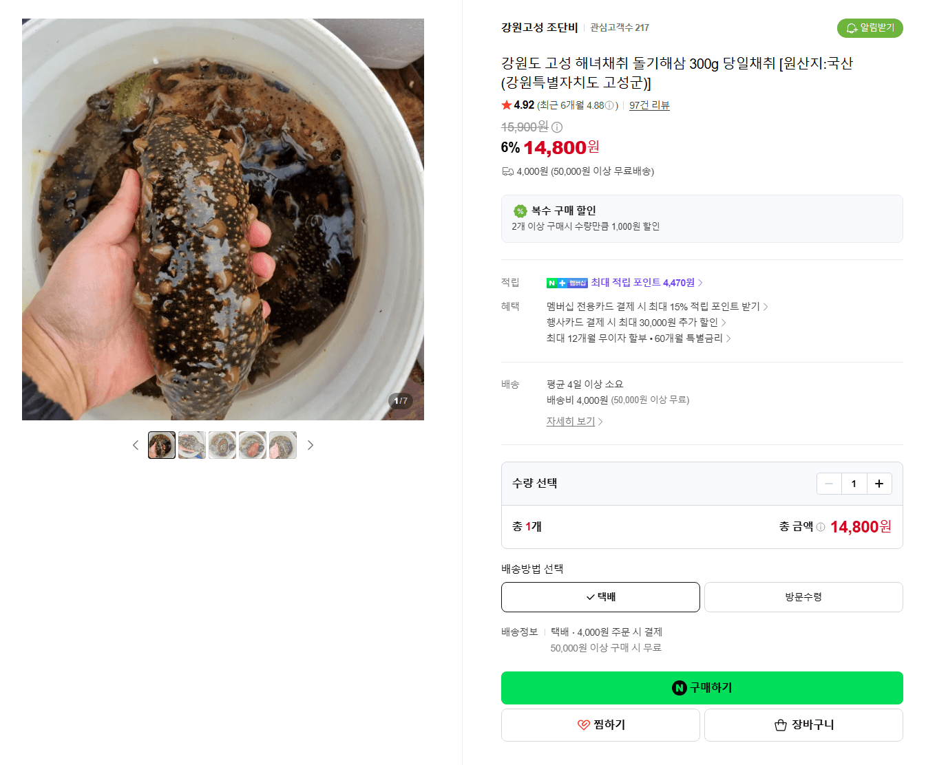Goseong Warty Sea Cucumber 300g (Haenyeo-harvested)