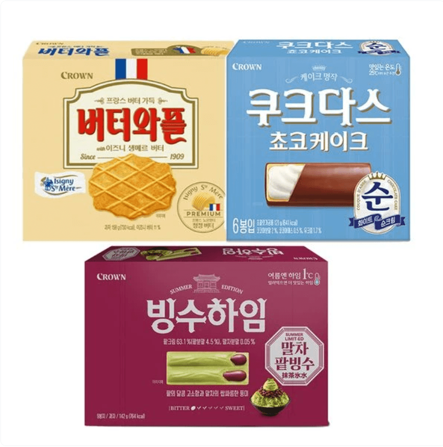 Crown Butter Waffle + Bingsuhaim + Kukdas Chocolate Cake