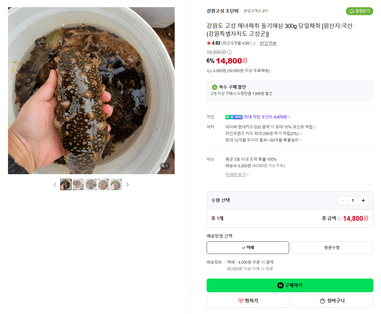 Goseong Haenyeo-Harvested Donggi Sea Cucumber 300g