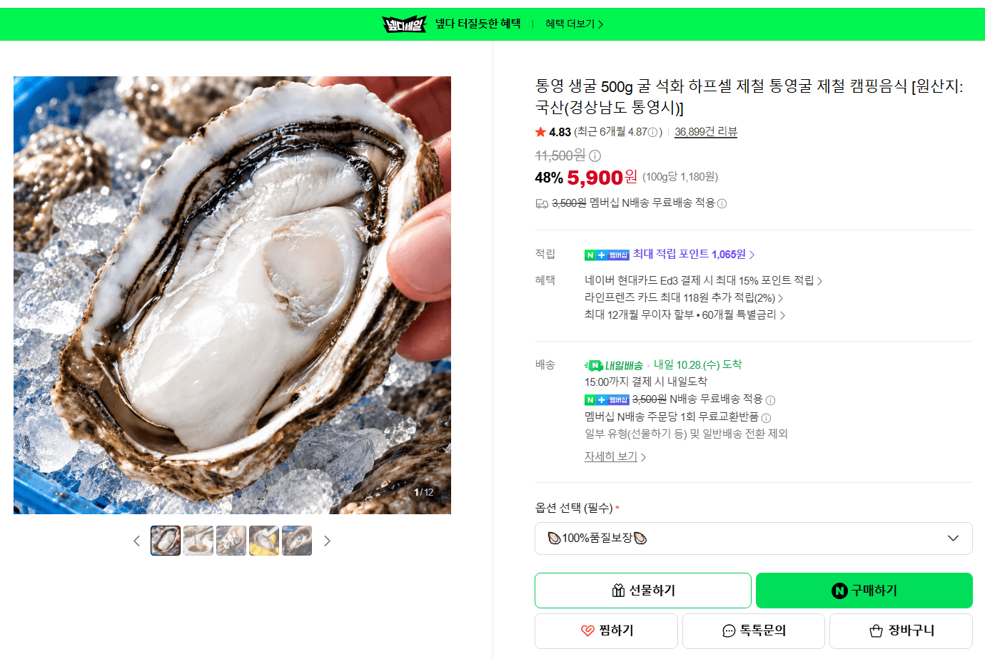 Tongyeong Raw Oysters 500g