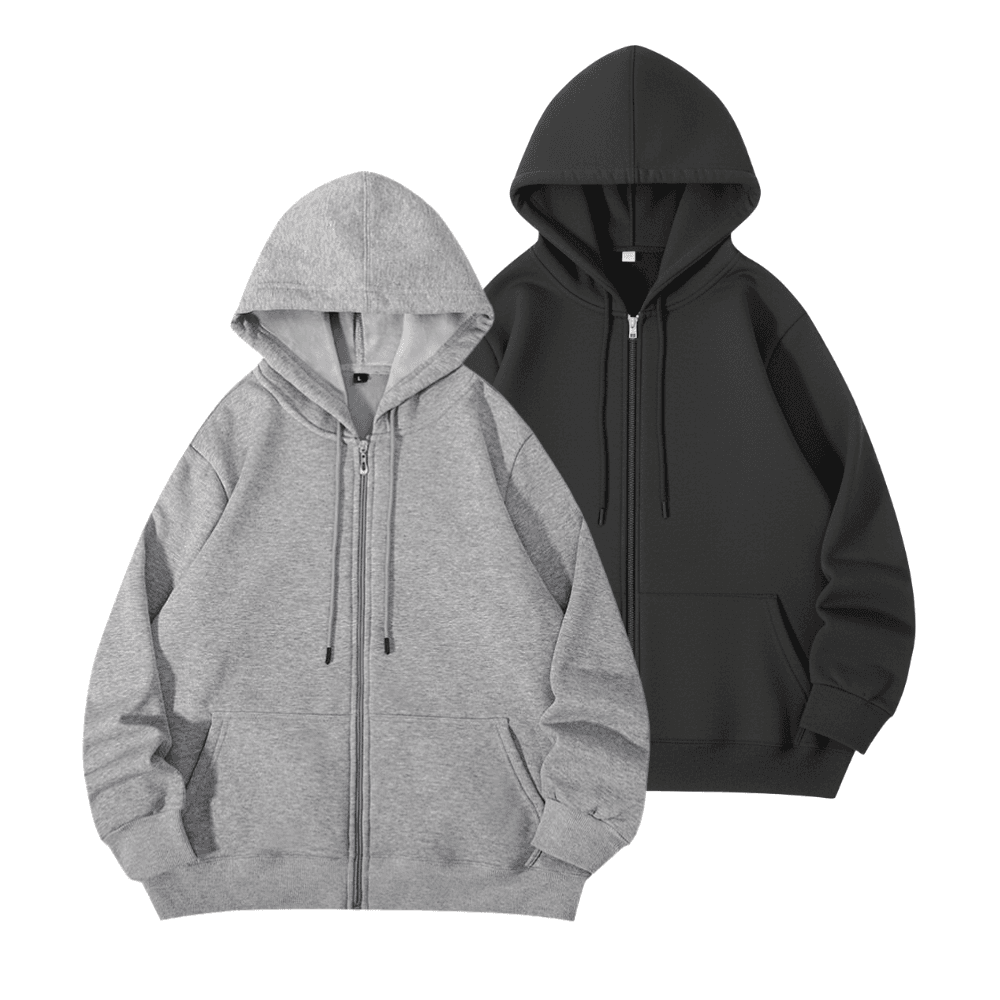 Aenline Plain Hooded Zip-Up, L x2