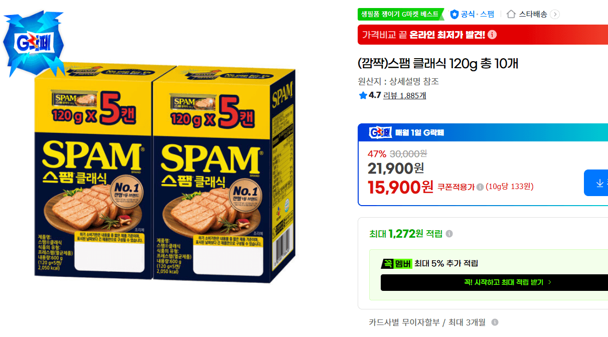 스팸 클래식 120g 10개