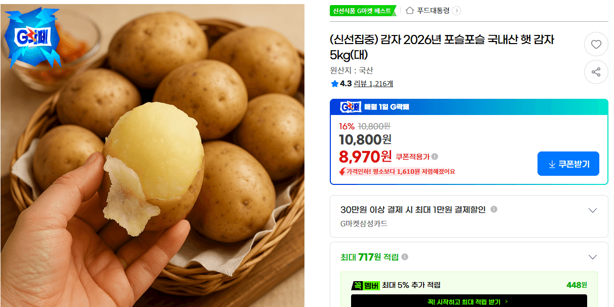 국내산 햇 감자 5kg