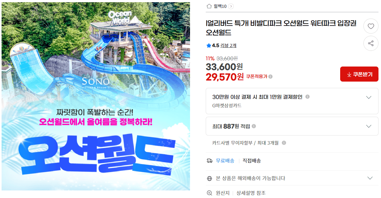 비발디파크 오션월드 입장권