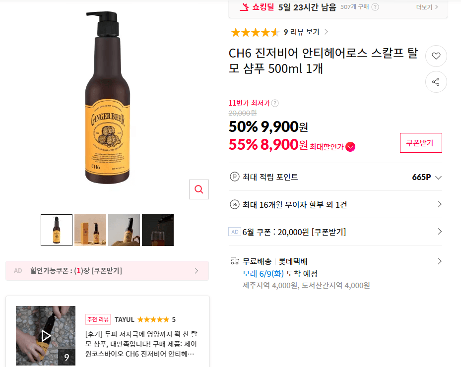 CH6 진저비어 탈모 샴푸 500ml