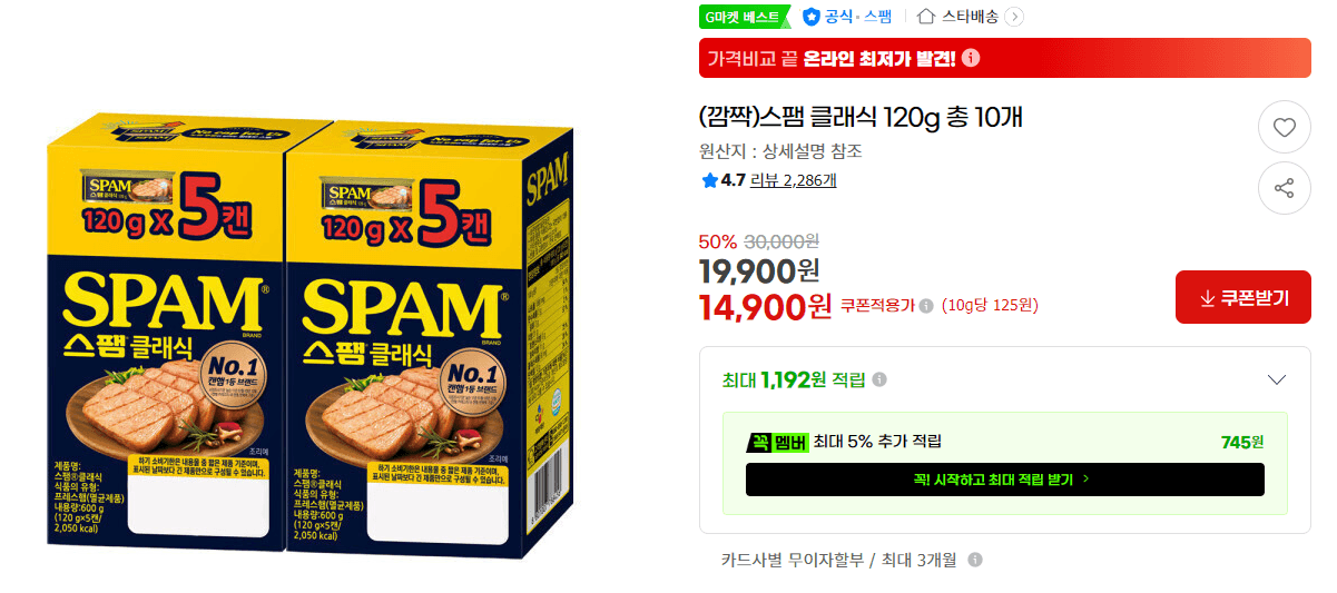 스팸 클래식 120g 10개