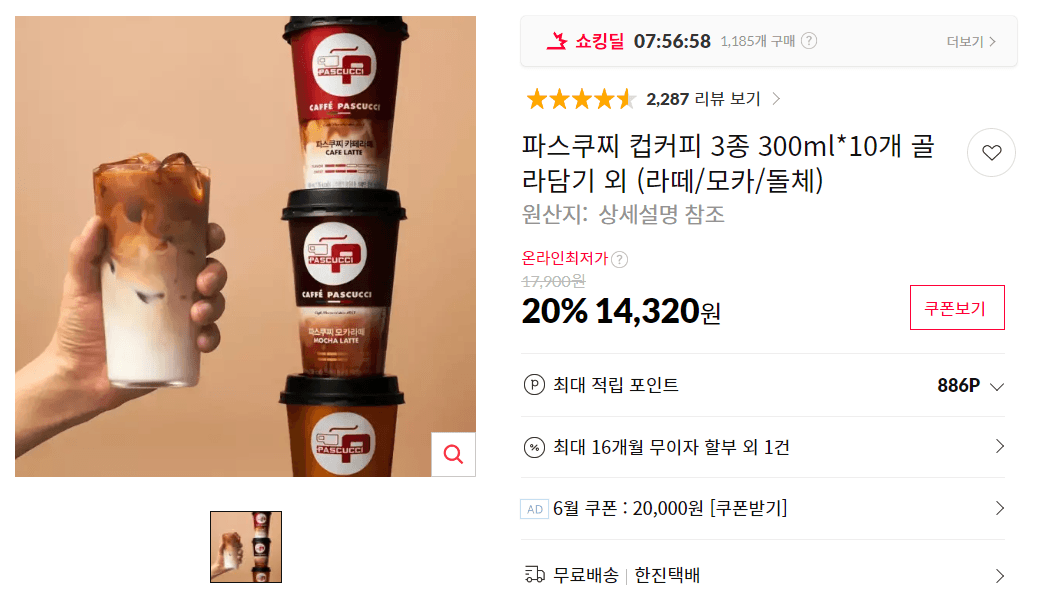 파스쿠찌 컵커피 300ml 10개