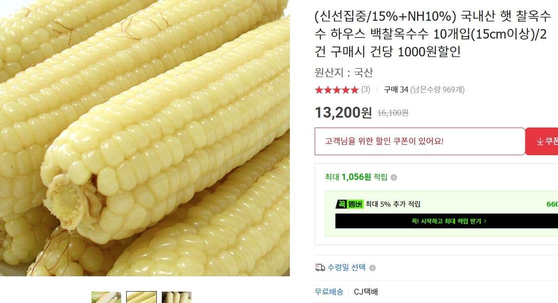 국내산 백찰옥수수 10개입