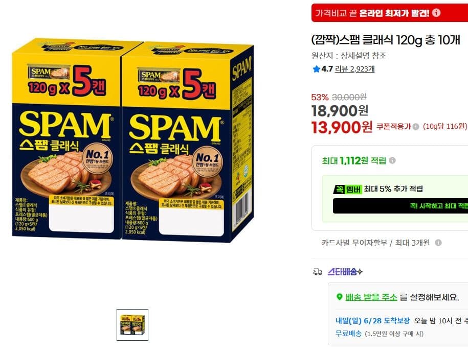 SPAM 클래식 120g 10개