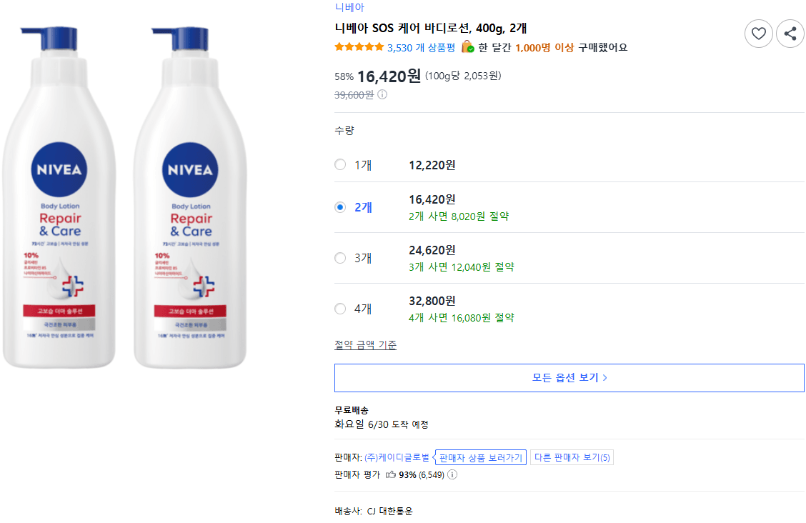 니베아 SOS 케어 바디로션 400g
