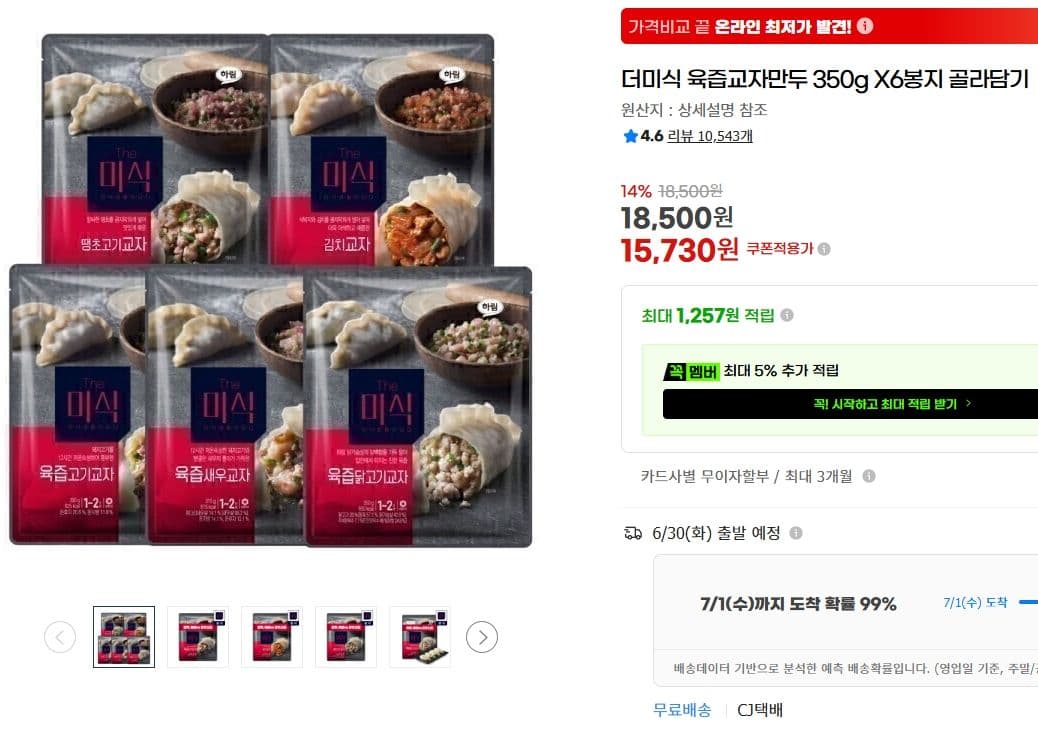 CJ 더미식 육즙교자만두 6봉지